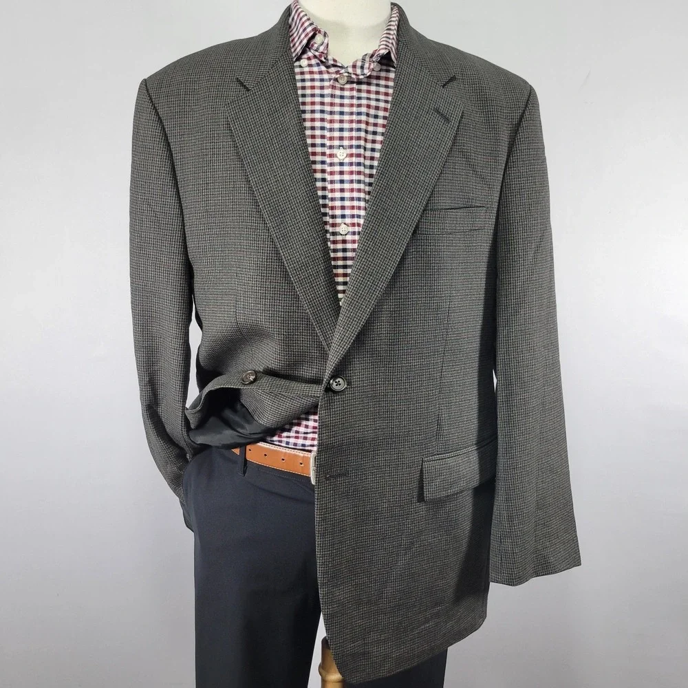 Lauren Ralph Lauren Men's Sport Coat Blazer Two Button‎ Houndstooth Gray 46R